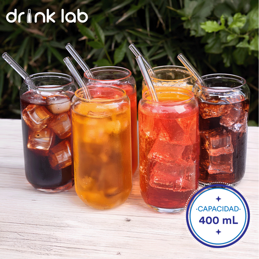 Set 6 Vasos Vidrio Tipo Lata Popote 400ml Hogar Cristal