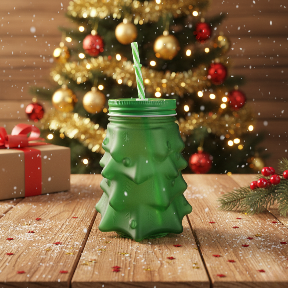 3pz Frasco Mason Arbol Navideño VERDE 580ml