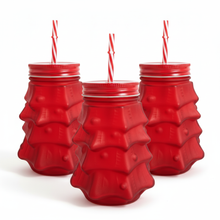 3pz Frasco Mason Arbol Navideño ROJO 580ml