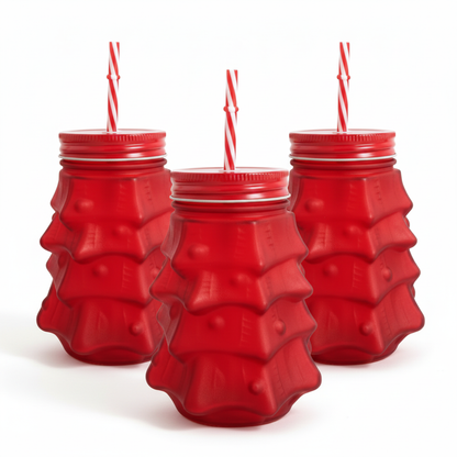3pz Frasco Mason Arbol Navideño ROJO 580ml