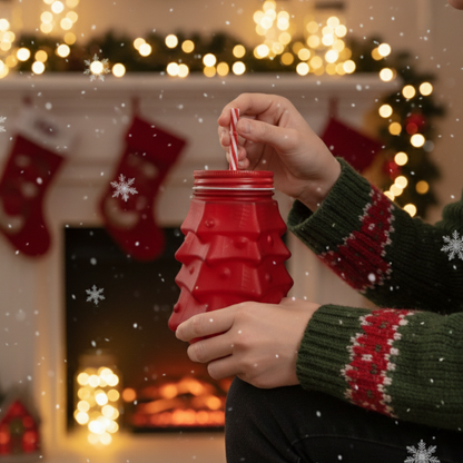 3pz Frasco Mason Arbol Navideño ROJO 580ml