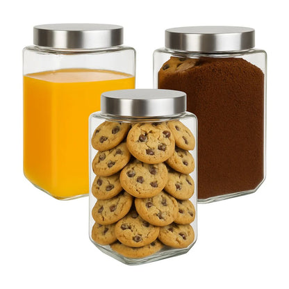 3pz Contenedores Cuadrados 2.1L Tapa Rosca Brocal Vidrio