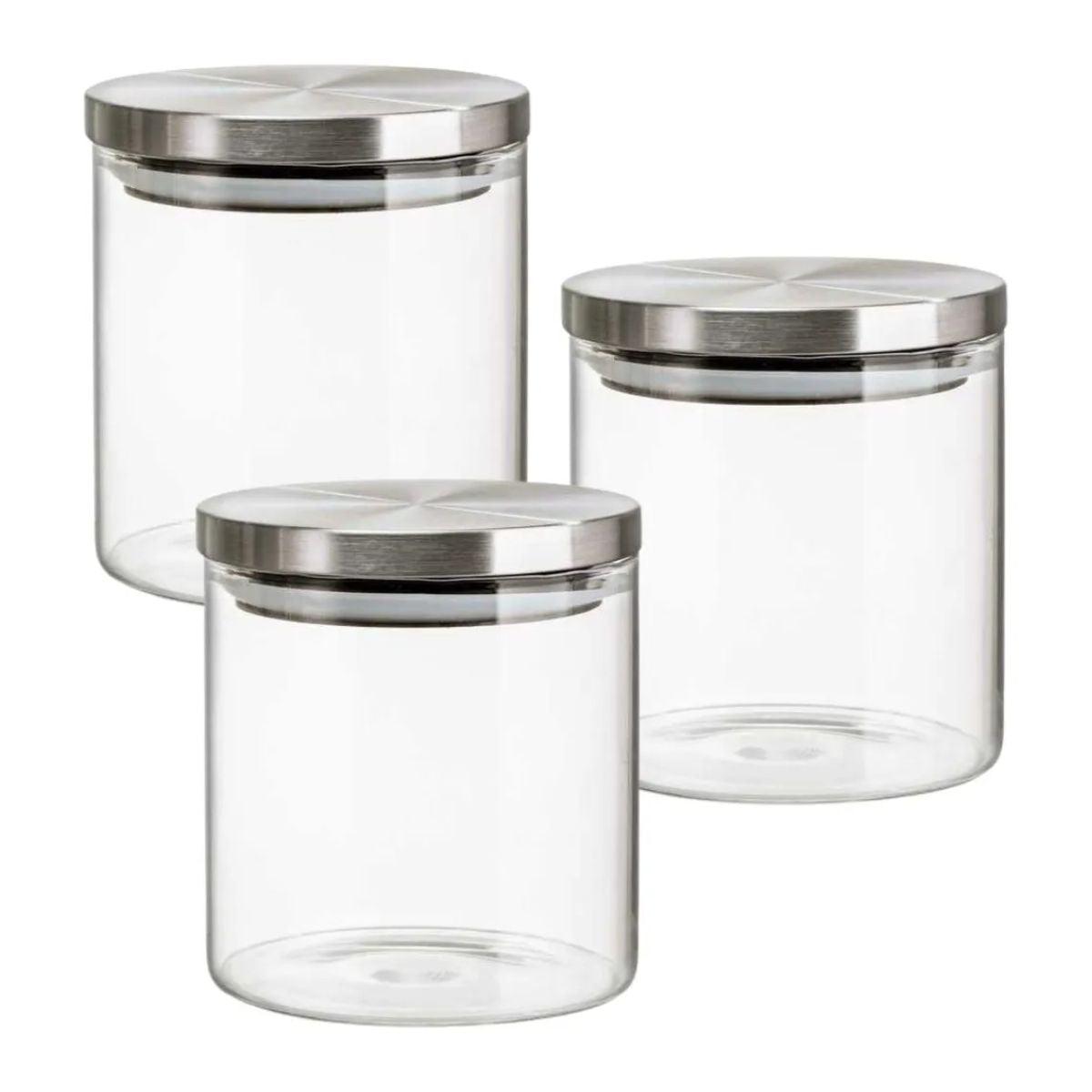 3pz Contenedores Lisos 650ml Borosilicato Vidrio Brocal Tapa