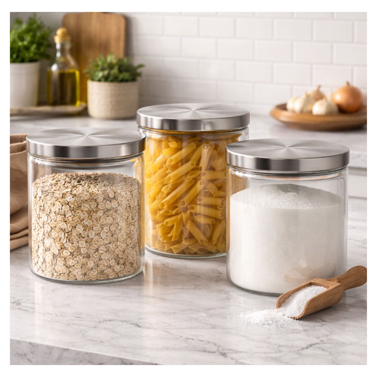 3pz Contenedores Lisos 650ml Borosilicato Vidrio Brocal Tapa