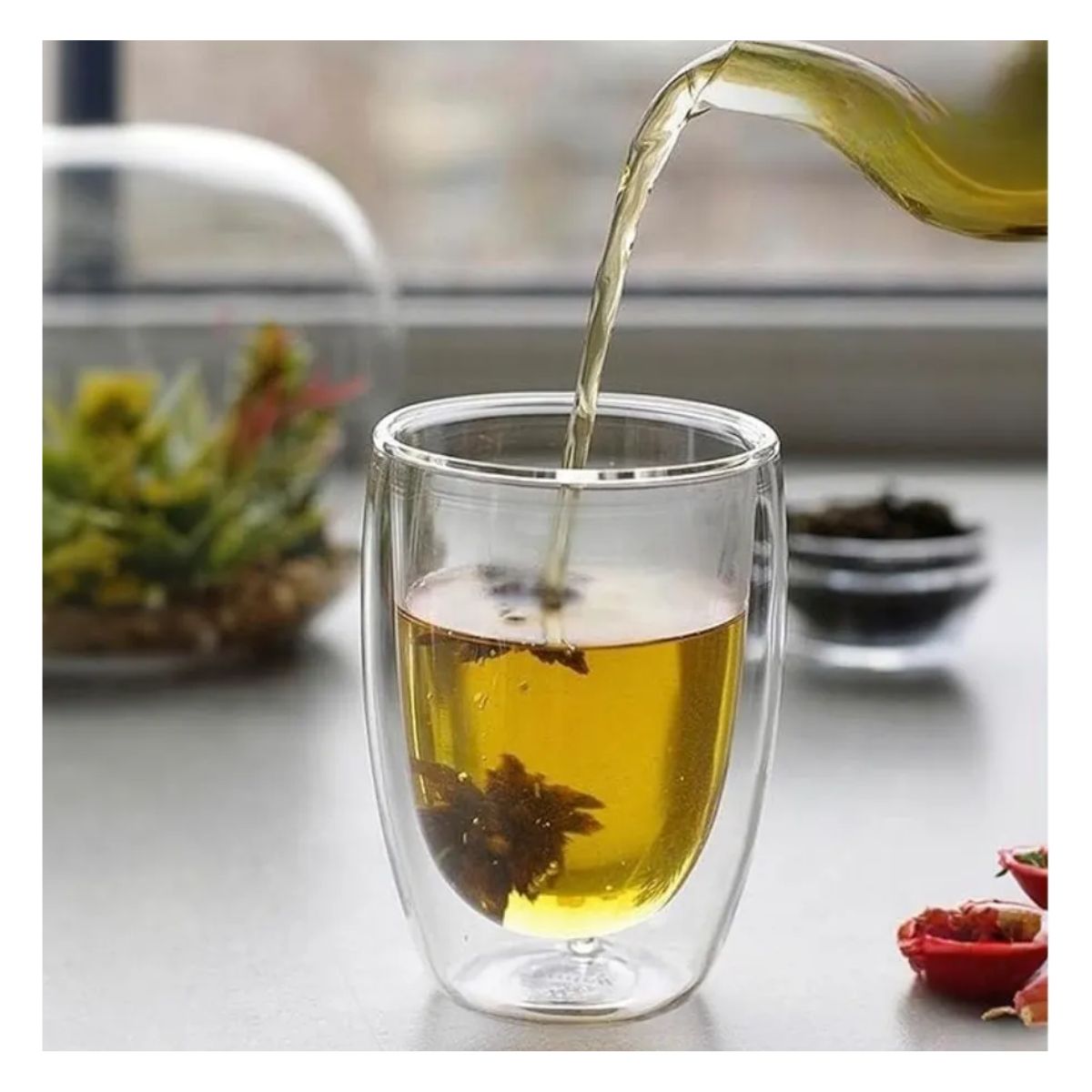 4 Vasos Vidrio Doble Pared Cristal Térmico 360 Ml Multiusos Color Transparente