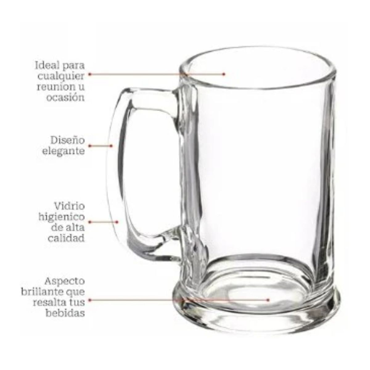 4pz Tarro Cervecero Liso 400ml Vidrio Transparente Cristal