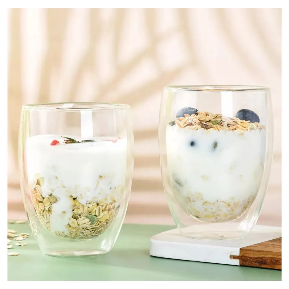 4 Vasos Vidrio Doble Pared Cristal Térmico 360 Ml Multiusos Color Transparente