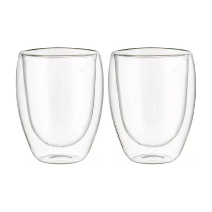 4 Vasos Vidrio Doble Pared Cristal Térmico 360 Ml Multiusos Color Transparente