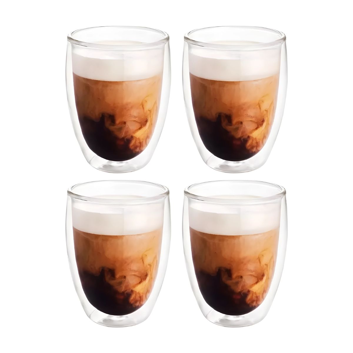 4 Vasos Vidrio Doble Pared Cristal Térmico 360 Ml Multiusos Color Transparente