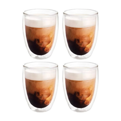 4 Vasos Vidrio Doble Pared Cristal Térmico 360 Ml Multiusos Color Transparente