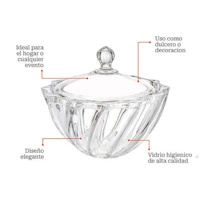 Set 2 Bombonera Azucarera Dalia Chica Vidrio Cristal C/tapa Color Transparente