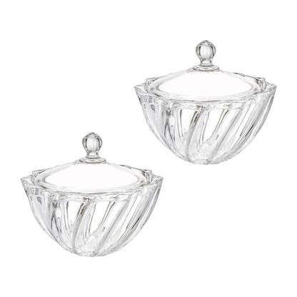 Set 2 Bombonera Azucarera Dalia Chica Vidrio Cristal C/tapa Color Transparente