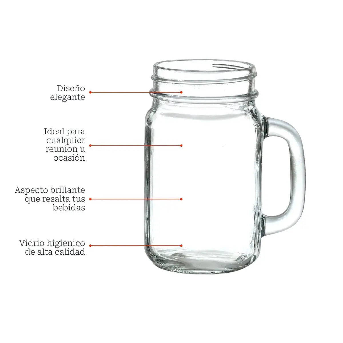 Set 12 Tarro Vaso Frasco Mason Jar Liso Vintage Vidrio 480ml Vittori