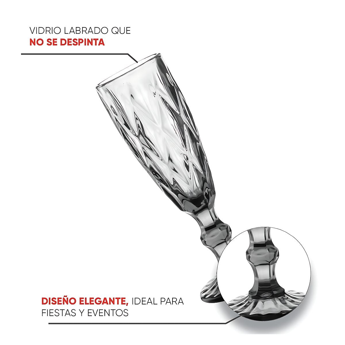 3 Copas Cristal Vino Flauta Libia Grande 170ml Color Color Humo