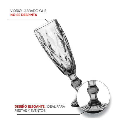 3 Copas Cristal Vino Flauta Libia Grande 170ml Color Color Humo