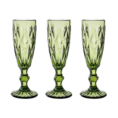3 Copas Cristal Vino Flauta Libia Grande 170ml Color Color Olivo