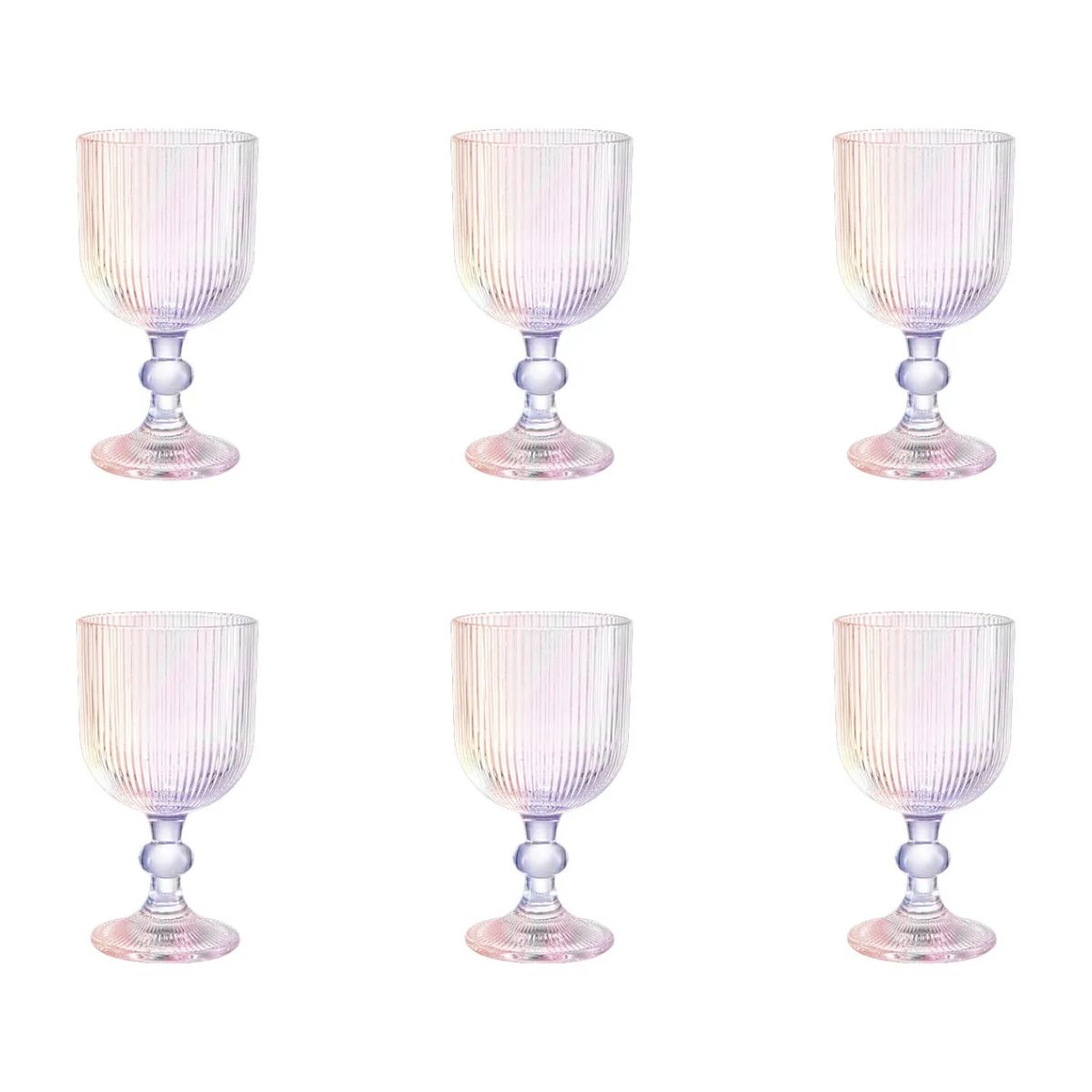 Juego 6 Copas Cristal Labrado Astriado Ondulado 370ml Tornasol