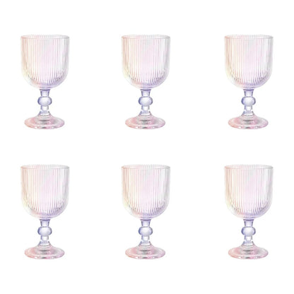 Juego 6 Copas Cristal Labrado Astriado Ondulado 370ml Tornasol