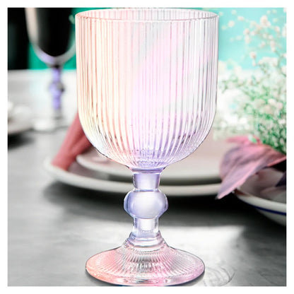 Juego 6 Copas Cristal Labrado Astriado Ondulado 370ml Tornasol