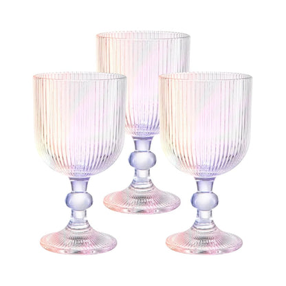 Juego 6 Copas Cristal Labrado Astriado Ondulado 370ml Tornasol