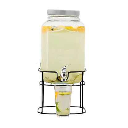 Dispensador Bebidas Con Base 5 Lt Vitrolero Vidrio Vintage Drink Lab