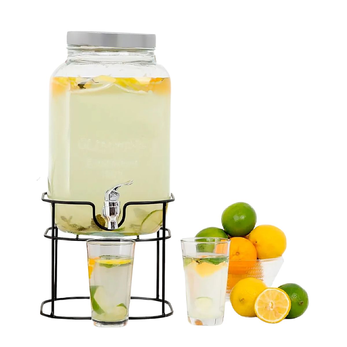 Dispensador Bebidas Con Base 5 Lt Vitrolero Vidrio Vintage Drink Lab