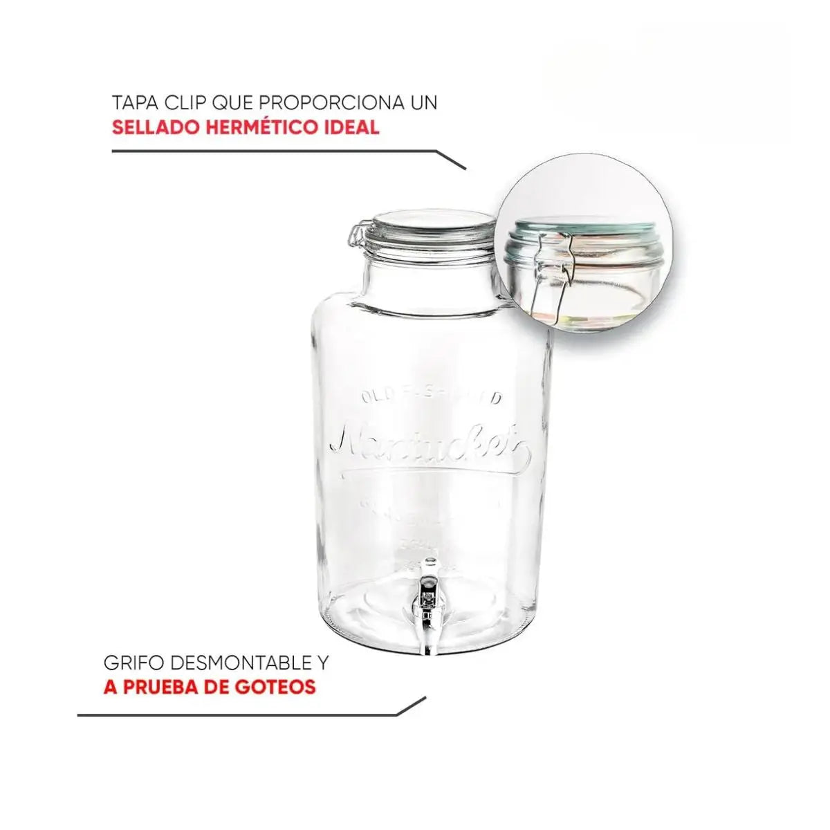 Dispensador Vitrolero De Vidrio Labrado Con Tapa De Clip 8l Color cristalino Vittori