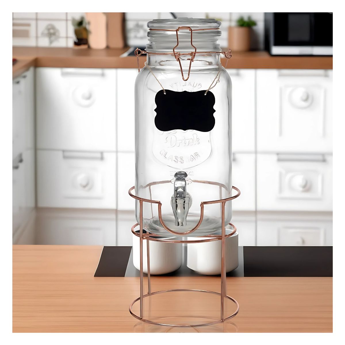 Dispensador De Agua Vidrio 3.5l Tapa De Clip Base De Metal