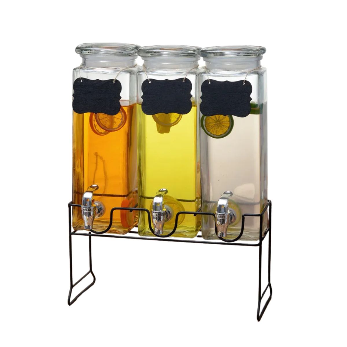 Dispensador De Bebidas Vidrio Tapa Hermética 2.5 Lts Set 3pz