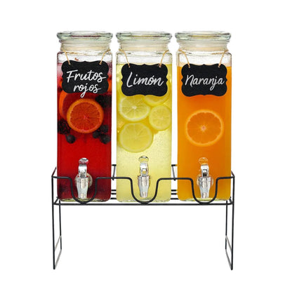 Dispensador De Bebidas Vidrio Tapa Hermética 2.5 Lts Set 3pz