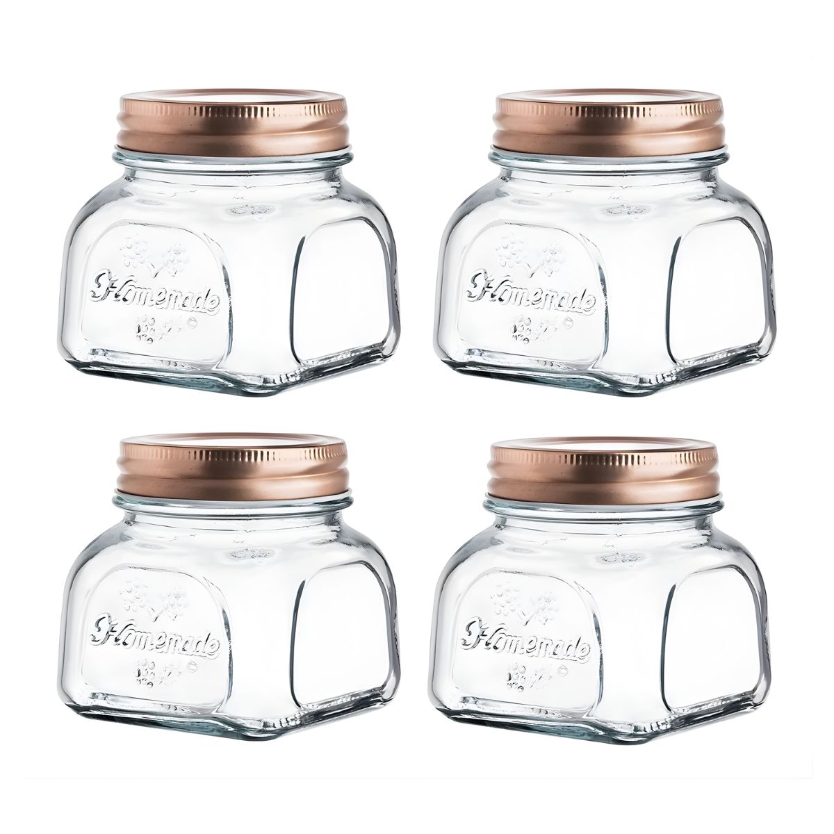 Set 4 Frascos Especieros Vintage Vidrio 280 Ml Tapa Rosca Transparente