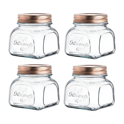 Set 4 Frascos Especieros Vintage Vidrio 280 Ml Tapa Rosca Transparente