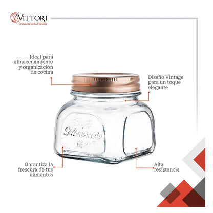 Set 4 Frascos Especieros Vintage Vidrio 280 Ml Tapa Rosca Transparente