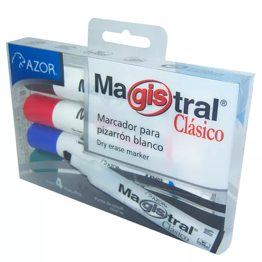 Marcadores Azor para Pizarrón Blanco Magistral Clasico 6mm 4 Piezas Elige Color