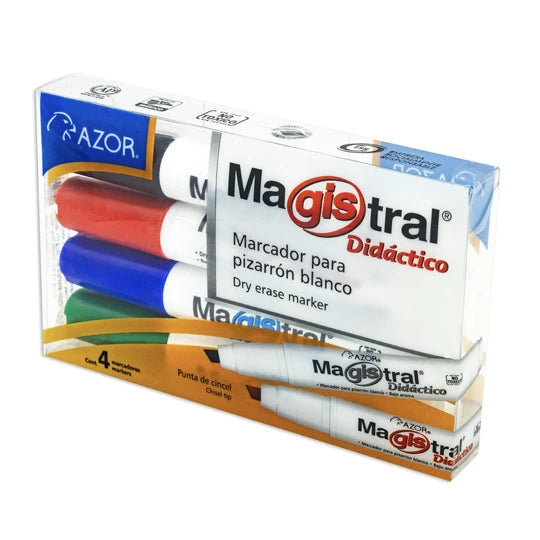 Marcadores Azor para Pizarrón Blanco 6mm Magistral Didactico 4 Piezas