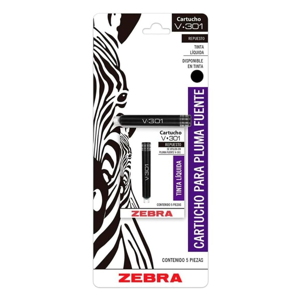 5 Cartuchos Repuesto Pluma Fuente V-301 Zebra Tinta Negra