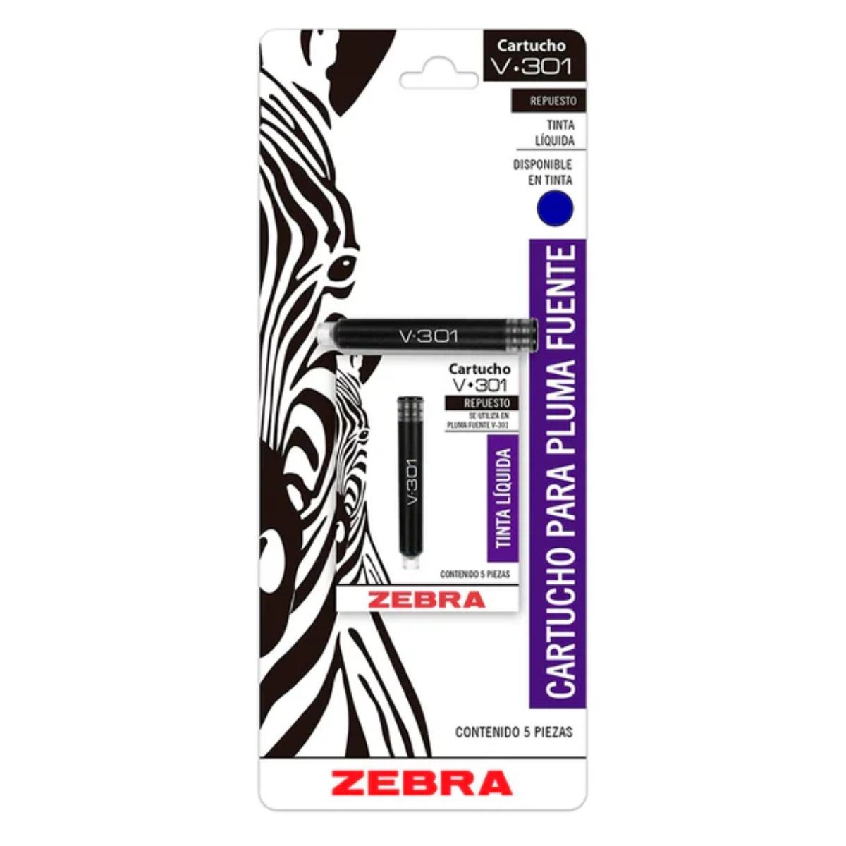 5 Cartuchos Repuesto Pluma Fuente V-301 Zebra Tinta Azul