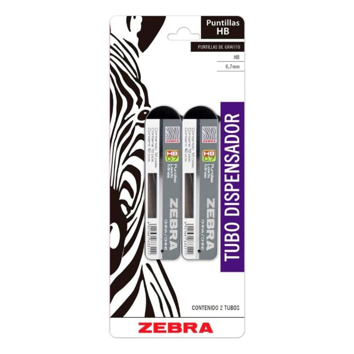 2 Tubos Puntillas Grafito Hb Zebra Lapicero 0.7 Mm