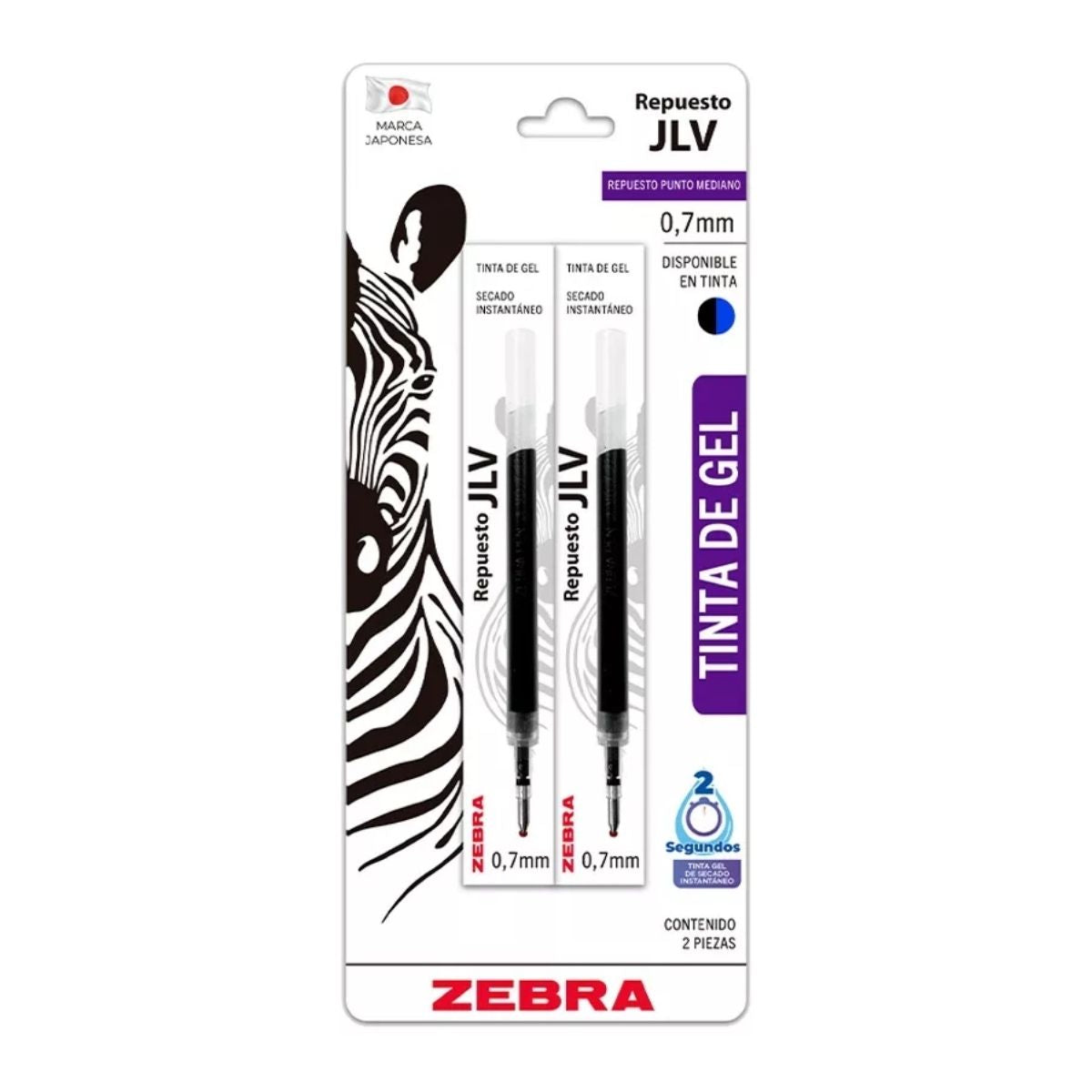 2 Repuestos Jlv Boligrafo Zebra 0.7mm Tinta Gel Negro Y Azul