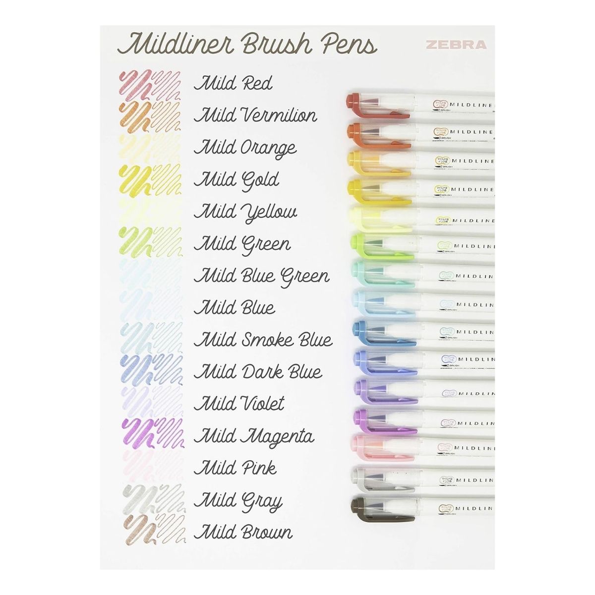 15 Marcadores Mildliner Brush Pen Zebra Doble Punta Pincel