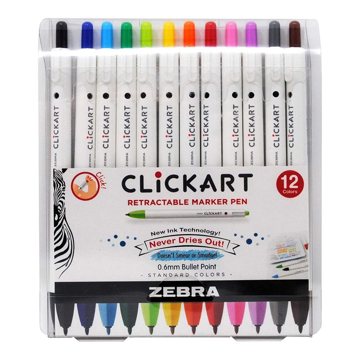 12 Marcadores Clickart Zebra Retractil Punto Fino Base Agua