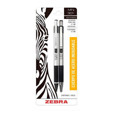 Juego Boligrafo Lapicero Retractil Mf-301 Zebra Acero Negro Negro