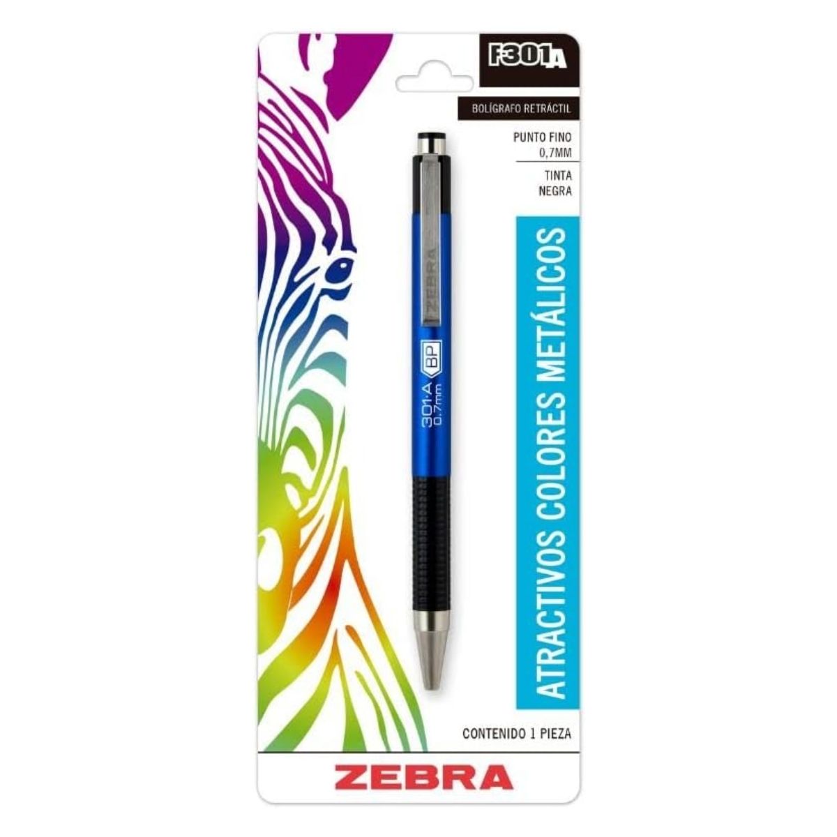 Boligrafo Retractil F-301 A Zebra Punto Fino 0.7 Mm Azul