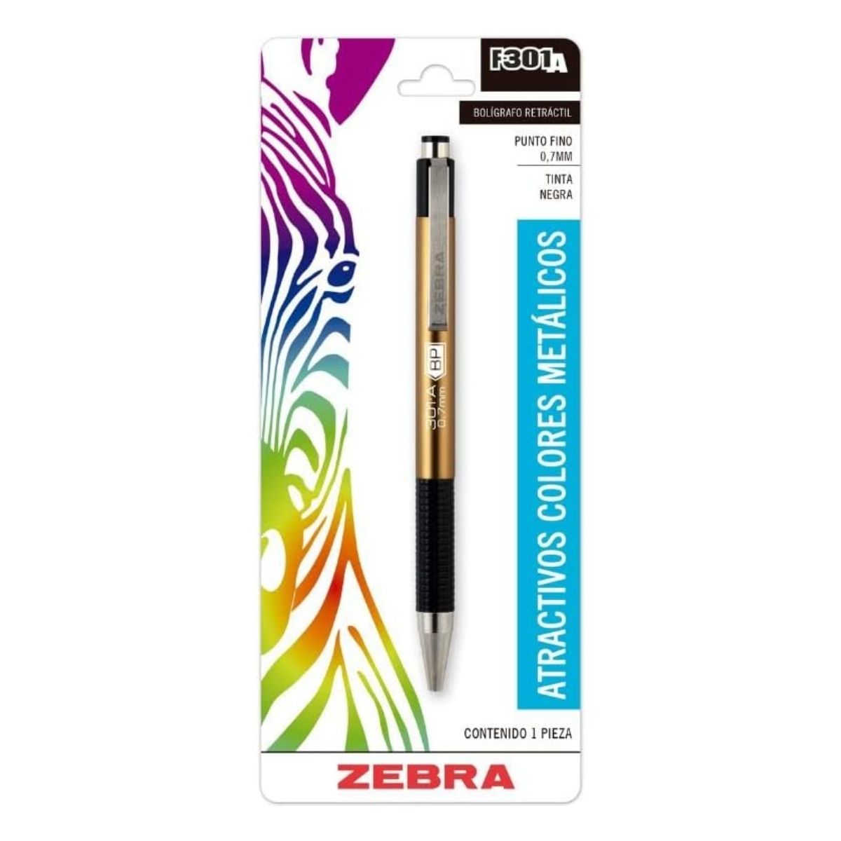 Boligrafo Retractil F-301 A Zebra Punto Fino 0.7 Mm Oro