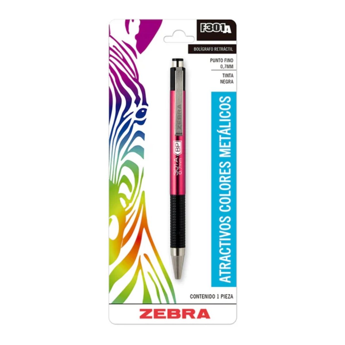 Boligrafo Retractil F-301 A Zebra Punto Fino 0.7 Mm Rosa