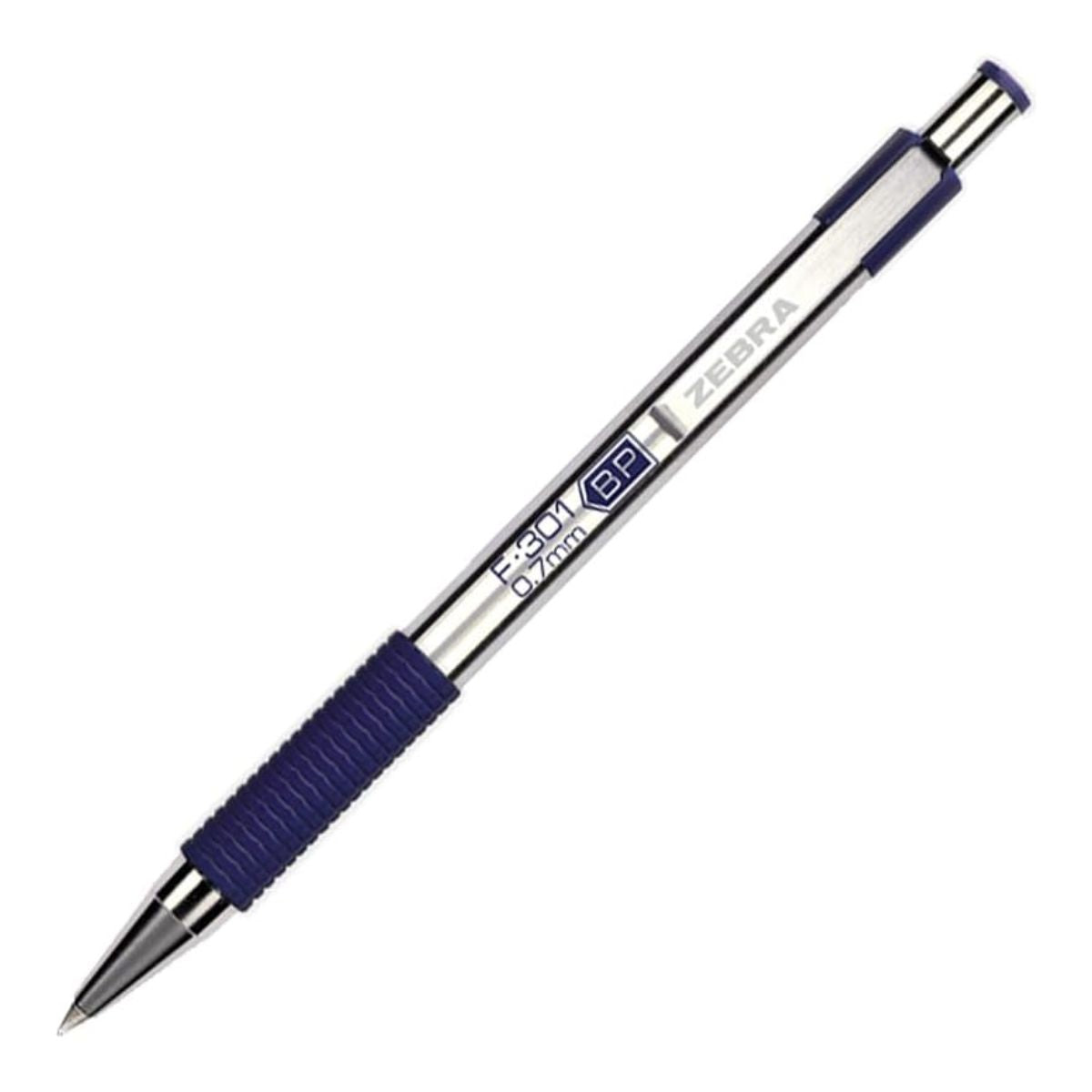 12 Boligrafo Retractil F-301 Zebra Punto Fino 0.7 Mm Azul