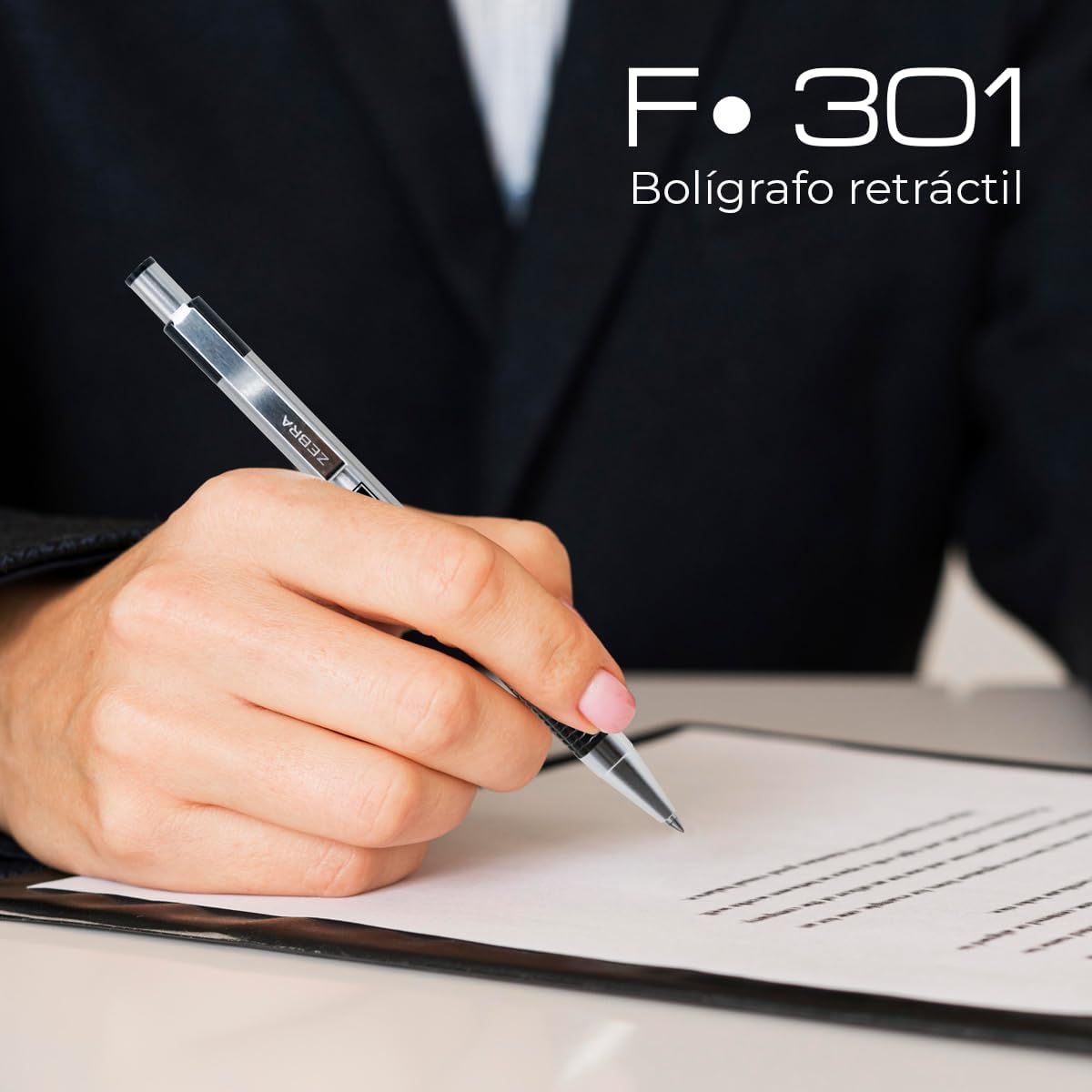 Boligrafo Retractil F-301 Zebra Punto Fino 0.7 Mm Negro