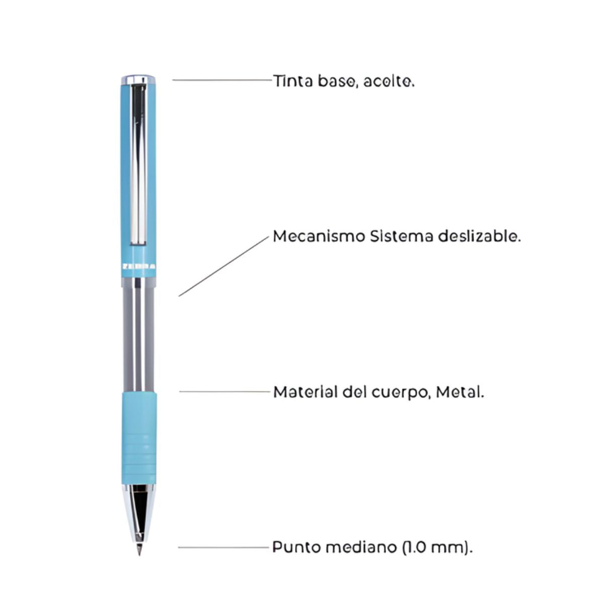 Pluma Slide Pen Zebra Punto Mediano Color Azul Claro