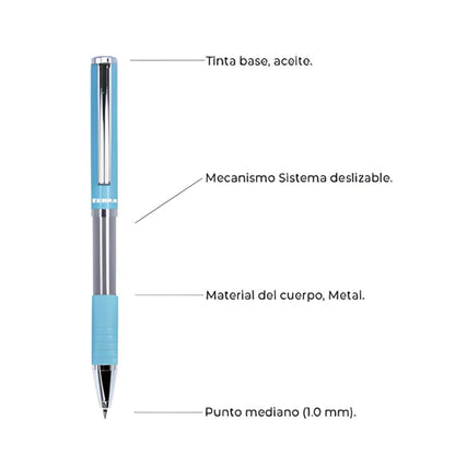 Pluma Slide Pen Zebra Punto Mediano Color Azul Claro