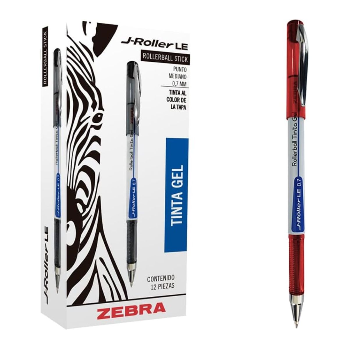 12 Boligrafos Gel J-roller Le Zebra Tinta Roja 0.7 Mm Zebra